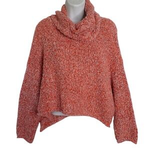 Free People Womens Cowl Neck Boucle Knit Pullover Sweater Coral Orange XS